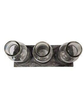 Set 3 Glass Vases 6 Inch Metal Stand